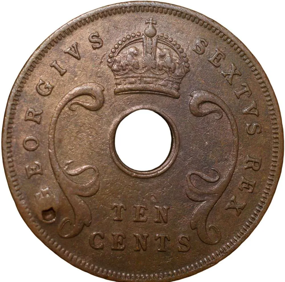 Bronze 10 Cents of George VI (AD 1951) of East Africa Scarce