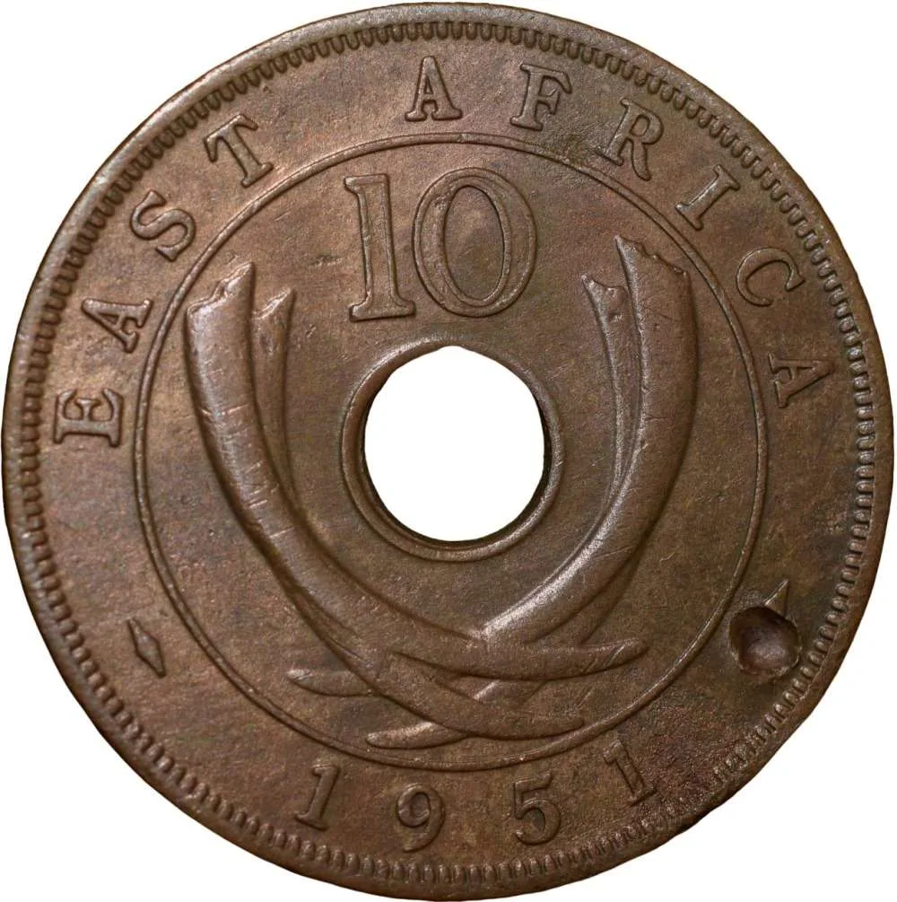 Bronze 10 Cents of George VI (AD 1951) of East Africa Scarce