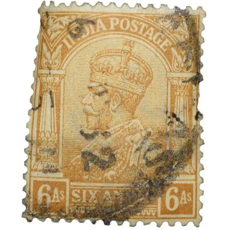 Postage Stamp of George V 6 Annas Brown-Ochre Colour - Used Condition as per Image.