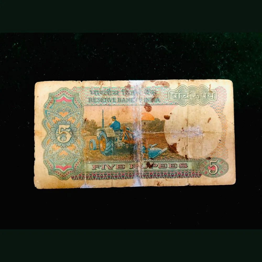 Rs 5 India Banknote Solid Fancy Number 786786 Used Condition Tractor Issue I G Patel