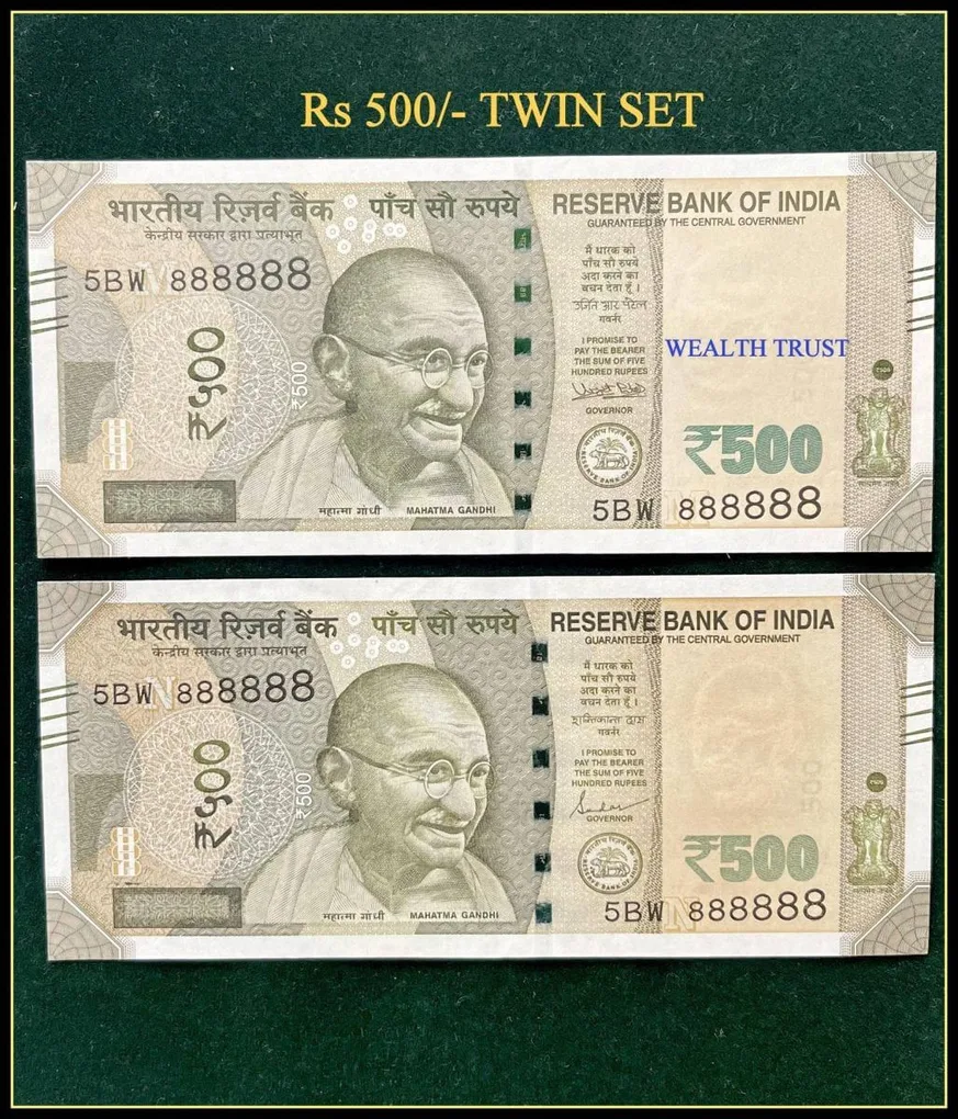 Rs 500 Twin Pair Gem Unc Very Unique Banknote Set Solid Number 5BW 888888
