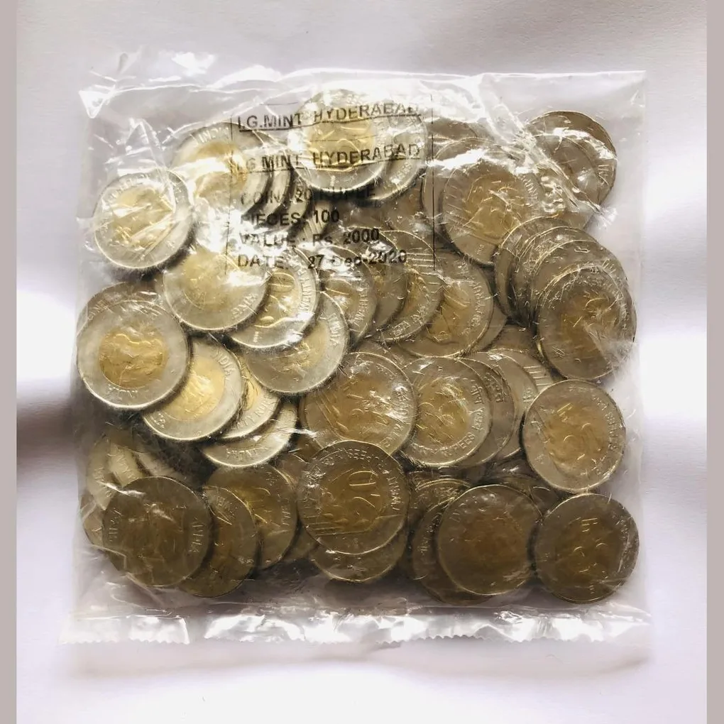 Rs 20 Coin Drop Series 2020 Hyderabad Mint 100 Coin Seal packed pouch X Rare Ltd Issue