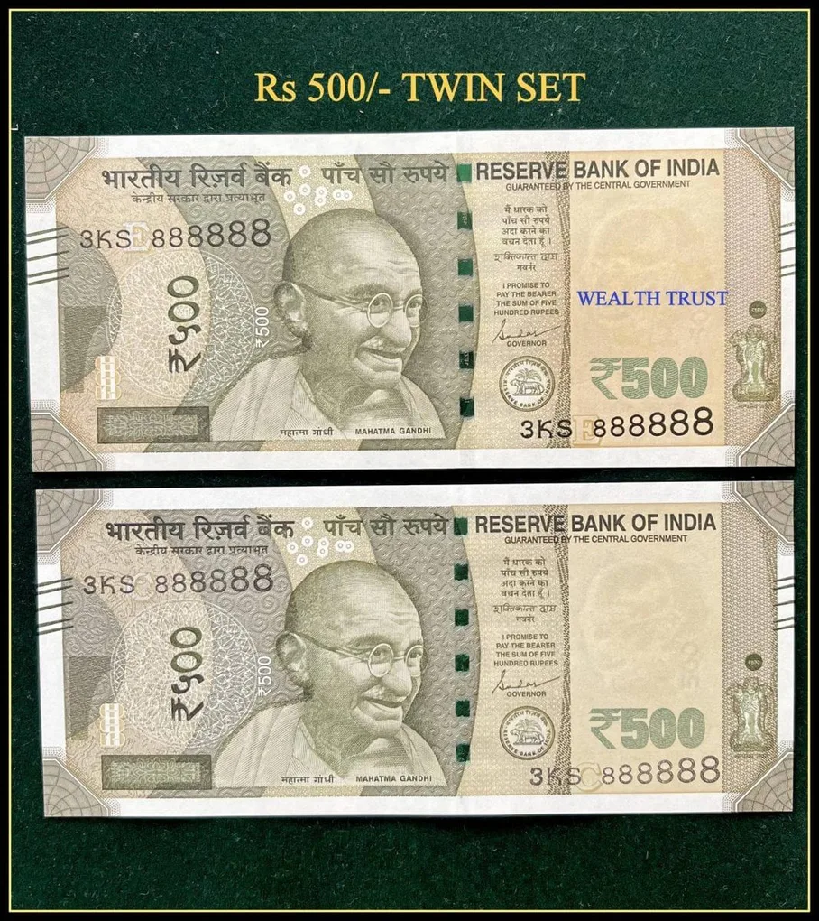 Rs 500 Twin Pair Gem Unc Very Unique Banknote Set Solid Number 3KS 888888