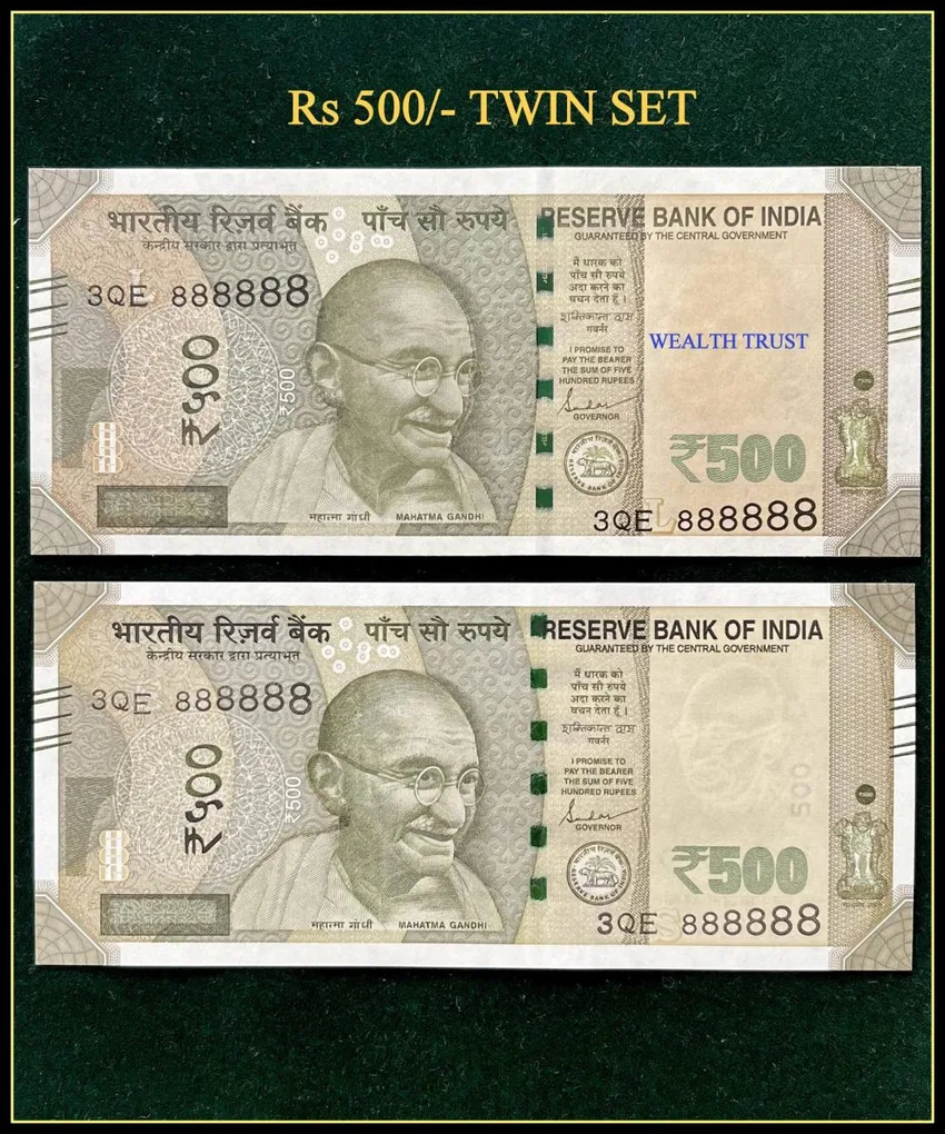 Rs 500 Twin Pair Gem Unc Very Unique Banknote Set Solid Number 3QE 888888