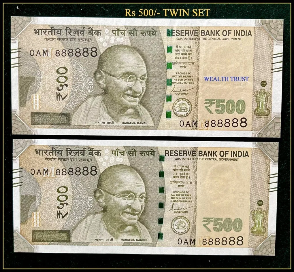 Rs 500 Twin Pair Gem Unc Very Unique Banknote Set Solid Number 0AM 888888