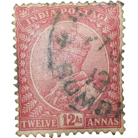 Postal Stamp of George V 12 Annas Dark-Pink Colour Used as per Image.