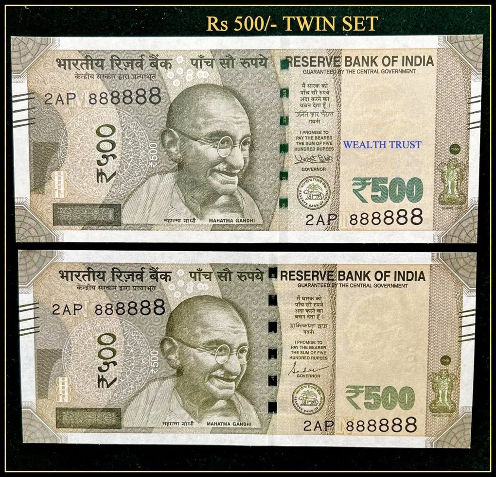 Rs 500 Twin Pair Gem Unc Very Unique Banknote Set Solid Number 2AP 888888