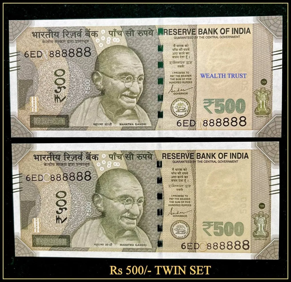 Rs 500 Twin Pair Gem Unc Very Unique Banknote Set Solid Number 6ED 888888