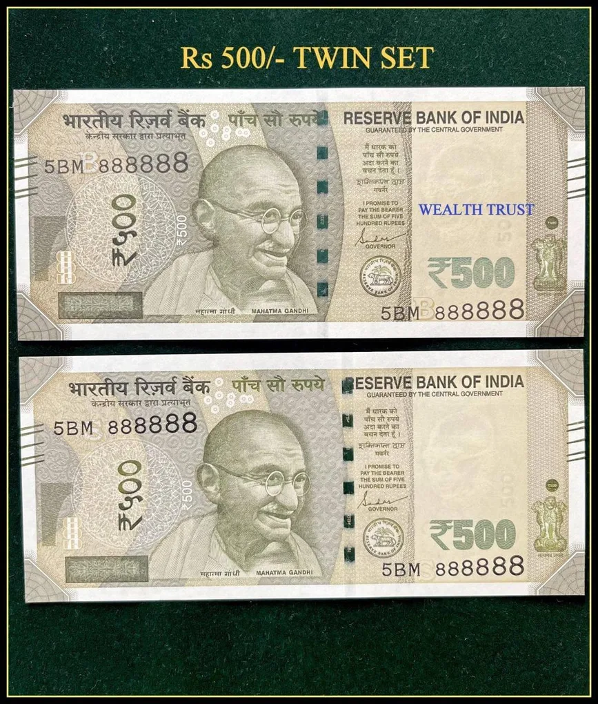 Rs 500 Twin Pair Gem Unc Very Unique Banknote Set Solid Number 5BM 888888