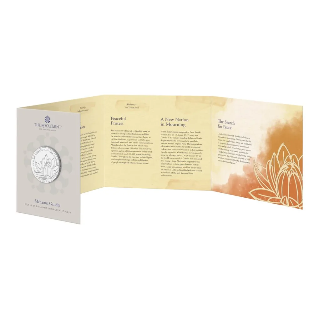 Mahatma Gandhi Commemorative Coin with Royal Mint Original Folder Slogan 2021 for Collection