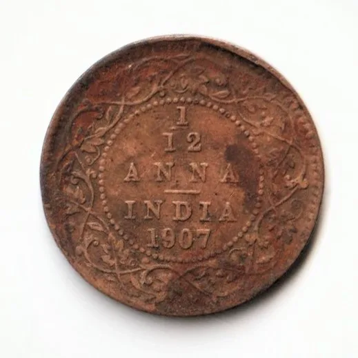 Rare 1/12 Anna 1907 Bronze Standard Circulation Coin of King Edward VII British India Coinage