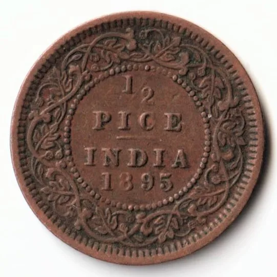 Rare 1/2 Pice 1895 Copper Coin of Victoria Empress Standard Circulation Coin of British India