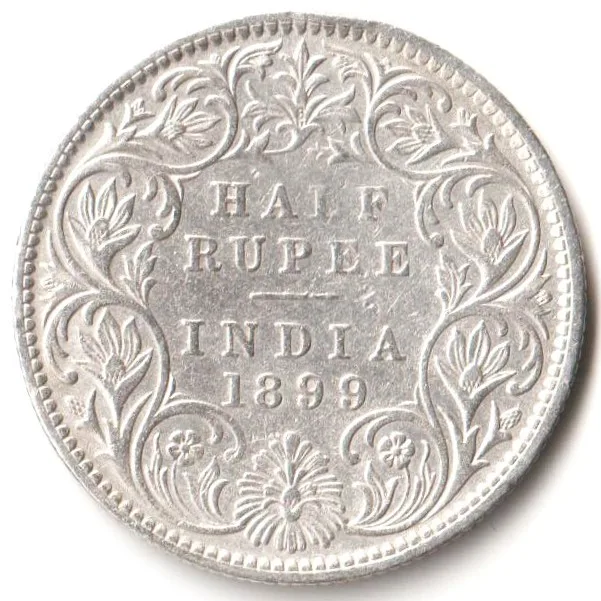 Half Rupee 1899 Bombay Mint of Victoria Empress Scare Collectible British India Silver Coin
