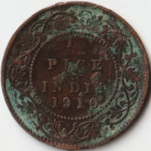 1/2 Pice 1910 Calcutta Mint Bronze Coin of King Edward VII British India Coinage
