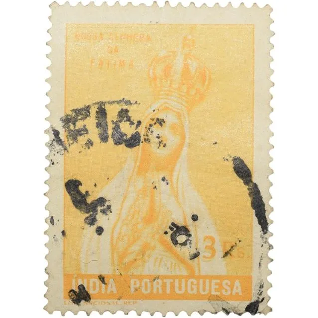 Postal Stamp of India Portugues - Yellow Colour 3 Ries - Our lady of Fatima - Used as per Image, Rar