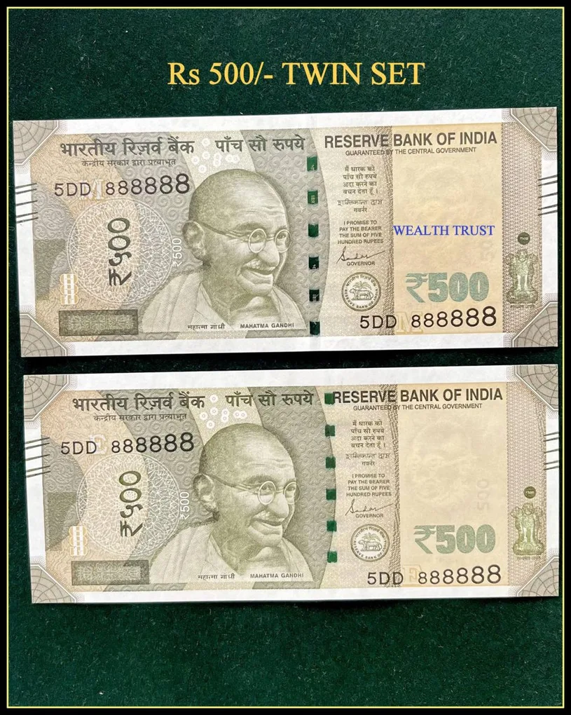 Rs 500 Twin Pair Gem Unc Very Unique Banknote Set Solid Number 5DD 888888
