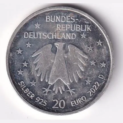 Germany 20 Euro Commemorative issue UNC Silver Colour Coin #Z-367