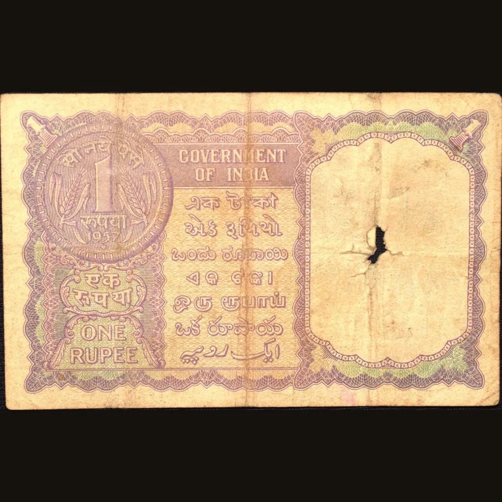 1 Rupee of Republic India (AD 1957) A.K. Roy Signature - Sau (100) Naye paise in coin on the back