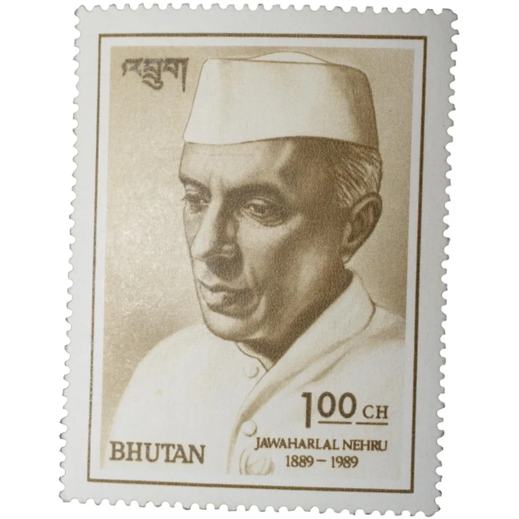 Postal Stamp of Butan with Jawahar Lal Nehru 100 Chhertums - 1st Prime Minister of India - Mint Un-U