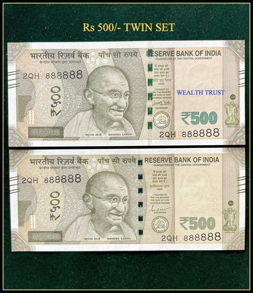 Rs 500 Twin Pair Gem Unc Very Unique Banknote Set Solid Number 2QH 888888