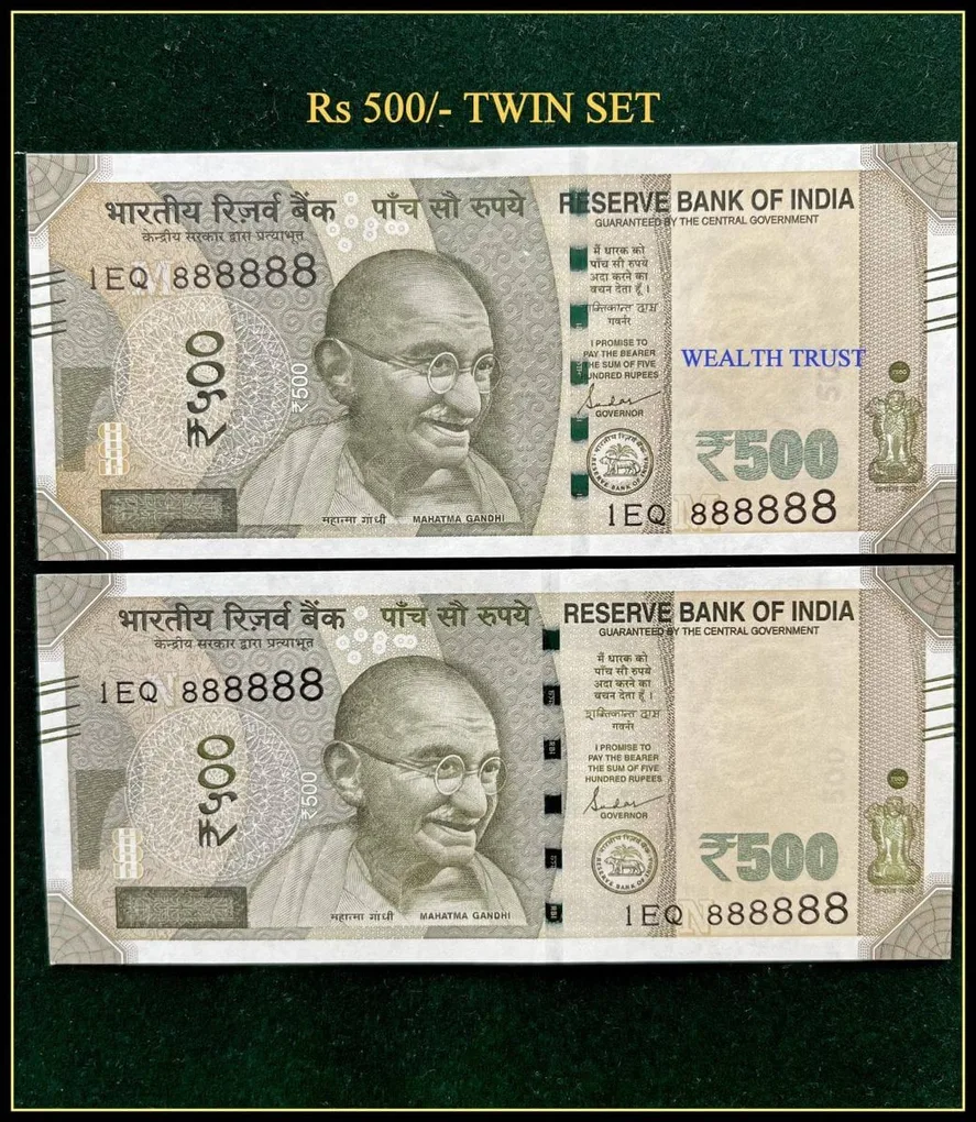 Rs 500 Twin Pair Gem Unc Very Unique Banknote Set Solid Number 1EQ 888888
