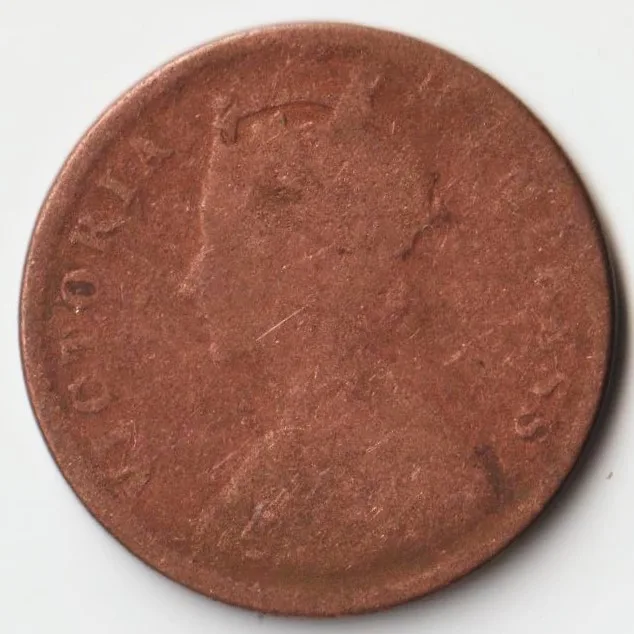 Extremely Rare One Quarter Anna 1890 Copper Coin of Queen Victoria British India Coinage