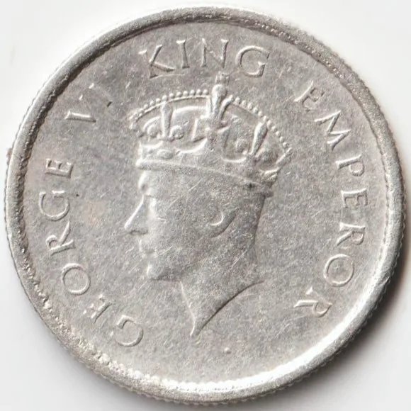 Rare Half Rupee 1939 Matured Head Silver Coin of King George VI British India Coinage