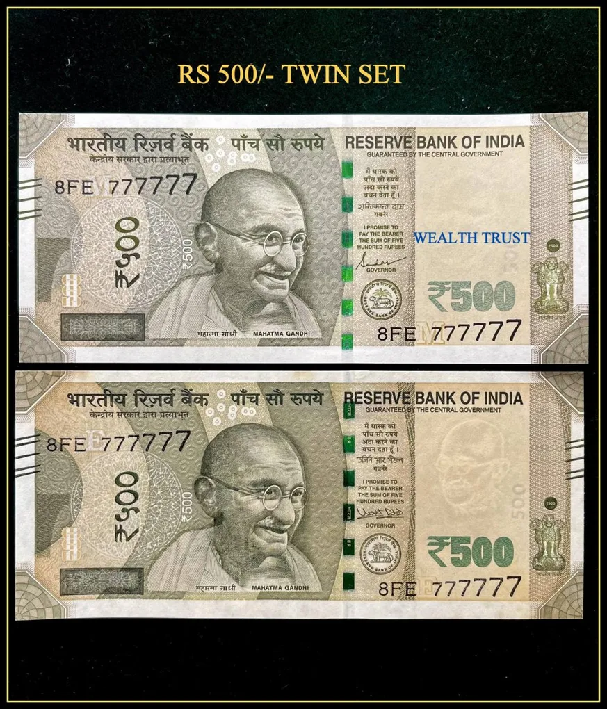 Rs 500 Twin Pair Gem Unc Very Unique Banknote Set Solid Number 8FE 777777