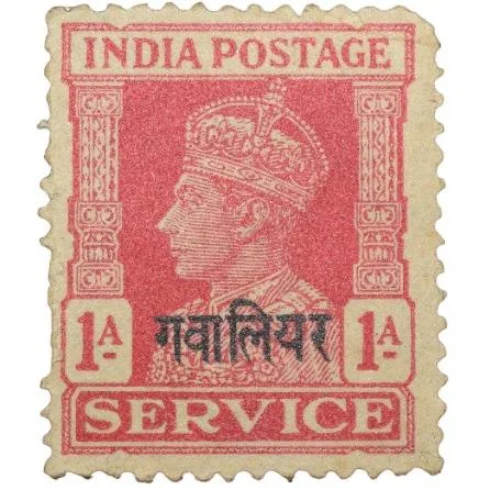 Postal Stamp of Indian Conventional States - Gwalior State - George VI Red Service 1 Anna - 'Gwalio