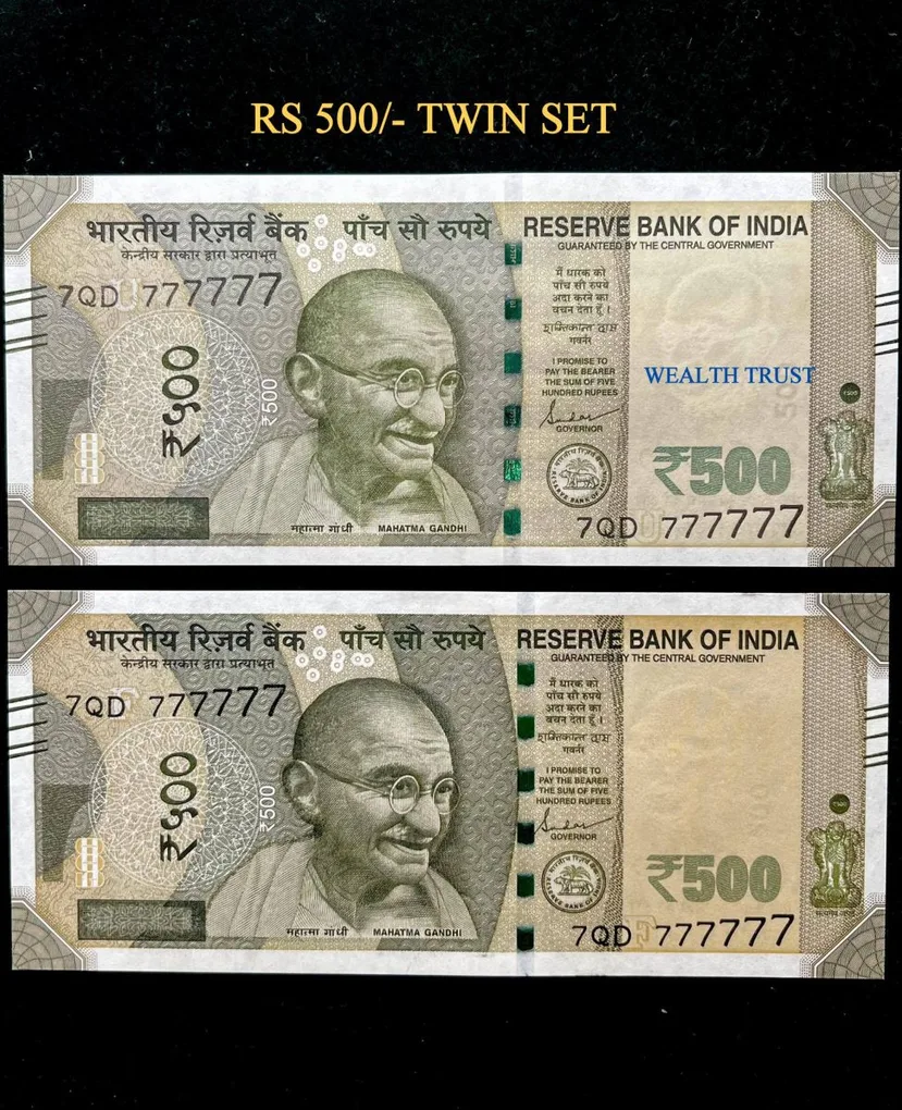Rs 500 Twin Pair Gem Unc Very Unique Banknote Set Super Solid Number 7QD 777777