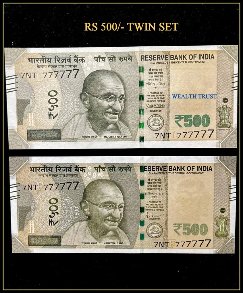 Rs 500 Twin Pair Gem Unc Very Unique Banknote Set Super Solid Number 7NT 777777