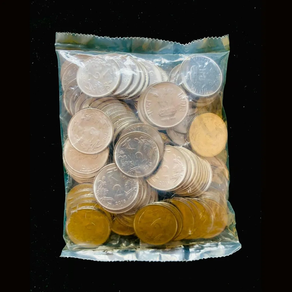 Rs 2 RBI Seal 100 Coin Pouch 2015 Mumbai Mint Top Luster Diamond Mark Definitive Issue