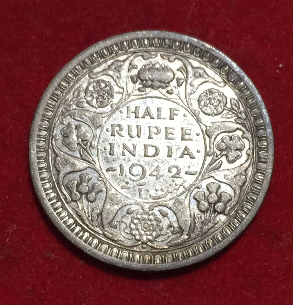 Rare 1942 ½ Rupee - George VI British - India Silver Coin #L-323
