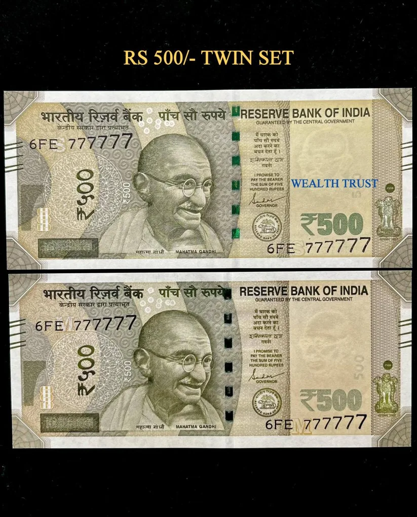 Rs 500 Twin Pair Gem Unc Very Unique Banknote Set Solid Number 6FE 777777