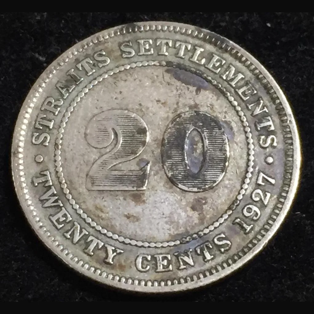 Straits Settlements 1927 Silver 20 Cent Coin #L-28