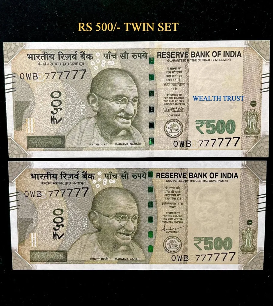Rs 500 Twin Pair Gem Unc Very Unique Banknote Set Solid Number 0WB 777777