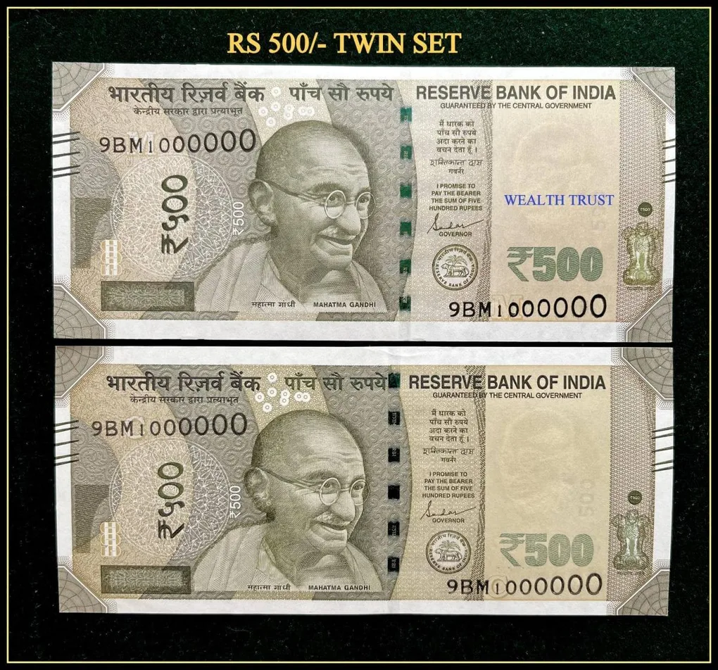 Rs 500 Twin Pair Gem Unc Very Unique Banknote Set Solid Number 9BM 1 Million