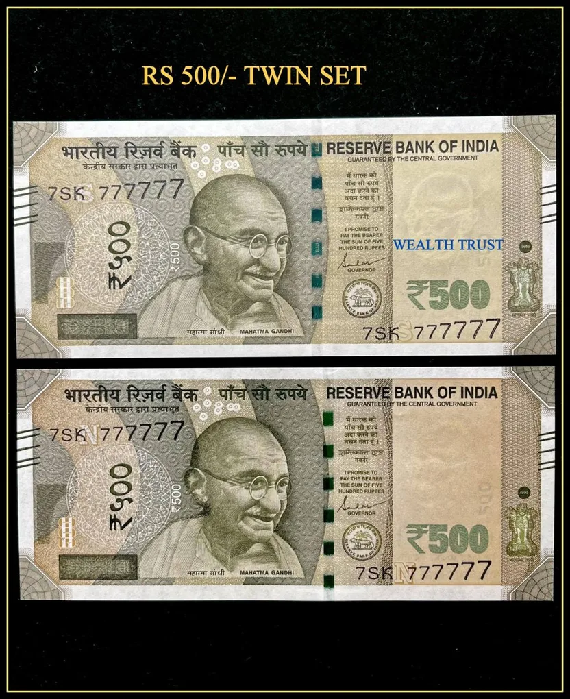 Rs 500 Twin Pair Gem Unc Very Unique Banknote Set Super Solid Number 7SK 777777