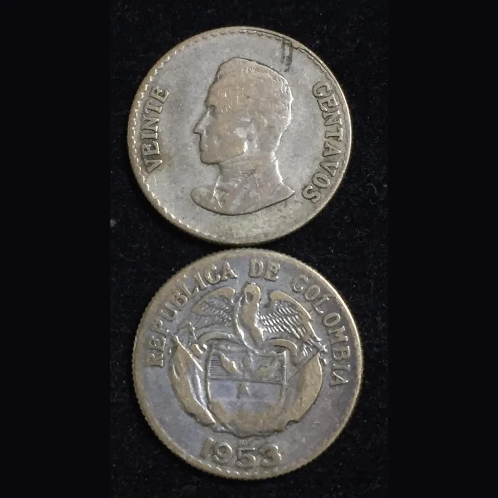 Colombia 20 Centavos 1953 silver coin #L-33