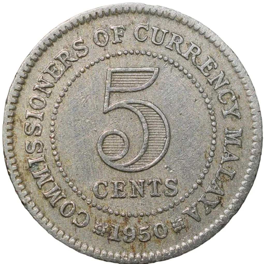 Nickel 5 Cent of George VI (AD 1950) from Malaya British Commonwealth