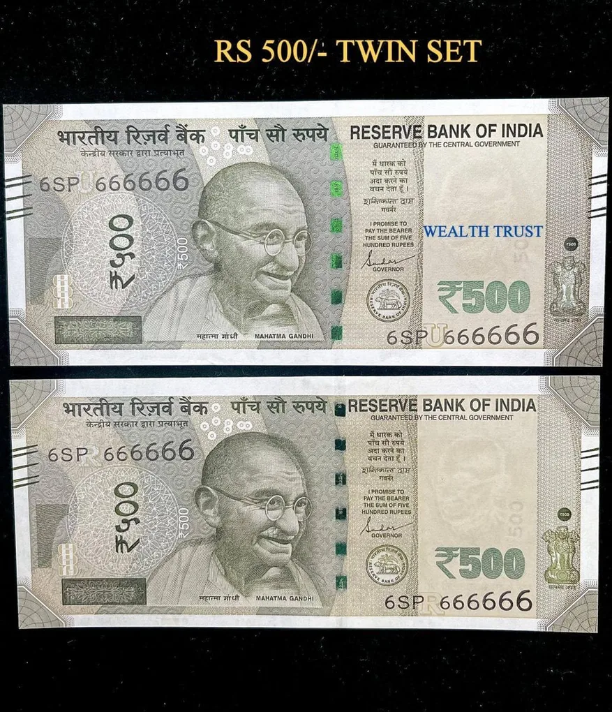 Rs 500 Twin Pair Gem Unc Very Unique Banknote Set Super Solid Number 6SP 666666