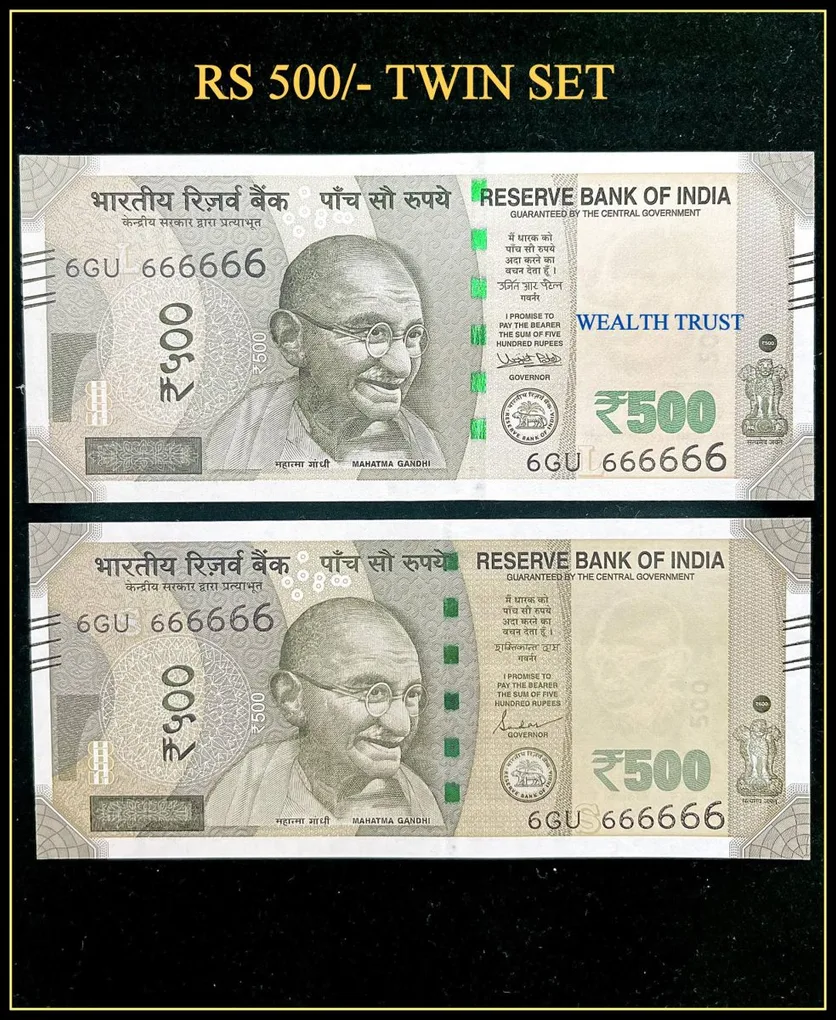 Rs 500 Twin Pair Gem Unc Very Unique Banknote Set Super Solid Number 6GU 666666