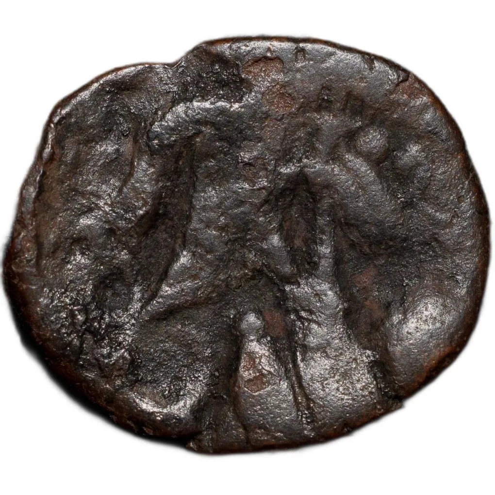 Rare Copper Coin of Vasudev I(AD 190-230) of Kushan Dynasty Shiv & Nandi Type Double-Struck Error