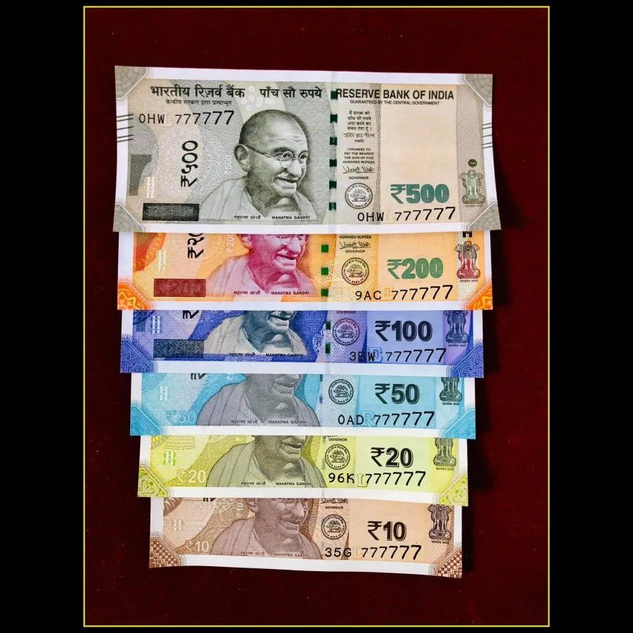 Rs 10 to 500 Fancy Solid India Banknote Set 777777 Gem Unc Unique Set