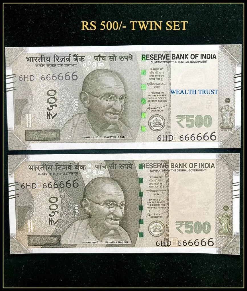 Rs 500 Twin Pair Gem Unc Very Unique Banknote Set Super Solid Number 6HD 666666