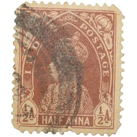 Postal Stamp of George VI 1/2 Anna Brown Colour Used Condition as per Image.
