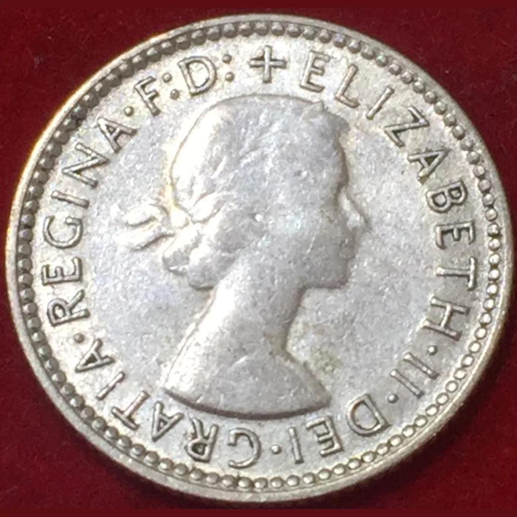 1956 Australia 6 Pence - Elizabeth II with "F:D:" Silver Coin #N237