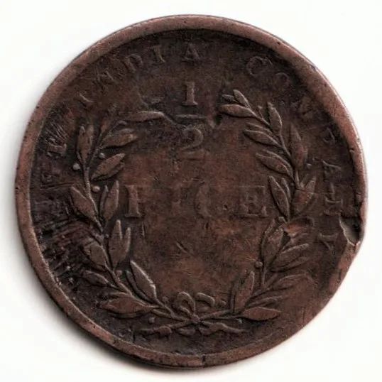 Rare 1/2 Pice 1853 Copper Coin of Victoria East India Company Standard Circulation Coin