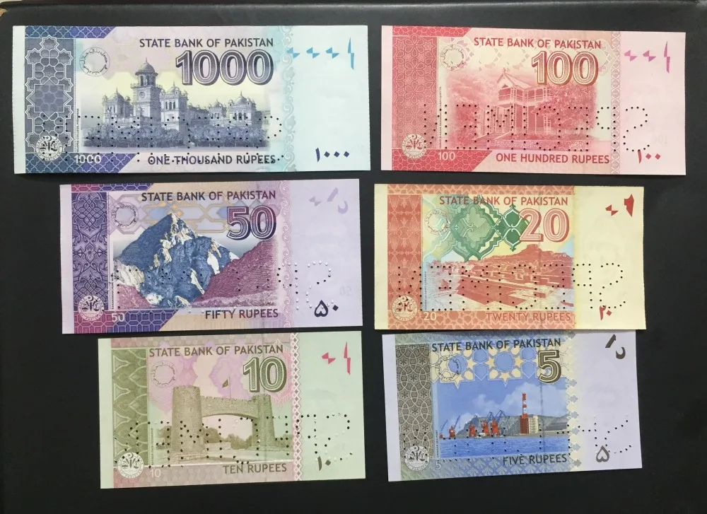Pakistan Specimen 6 Pcs Set Gem Unc All Note Number 000000 Very Rare Set