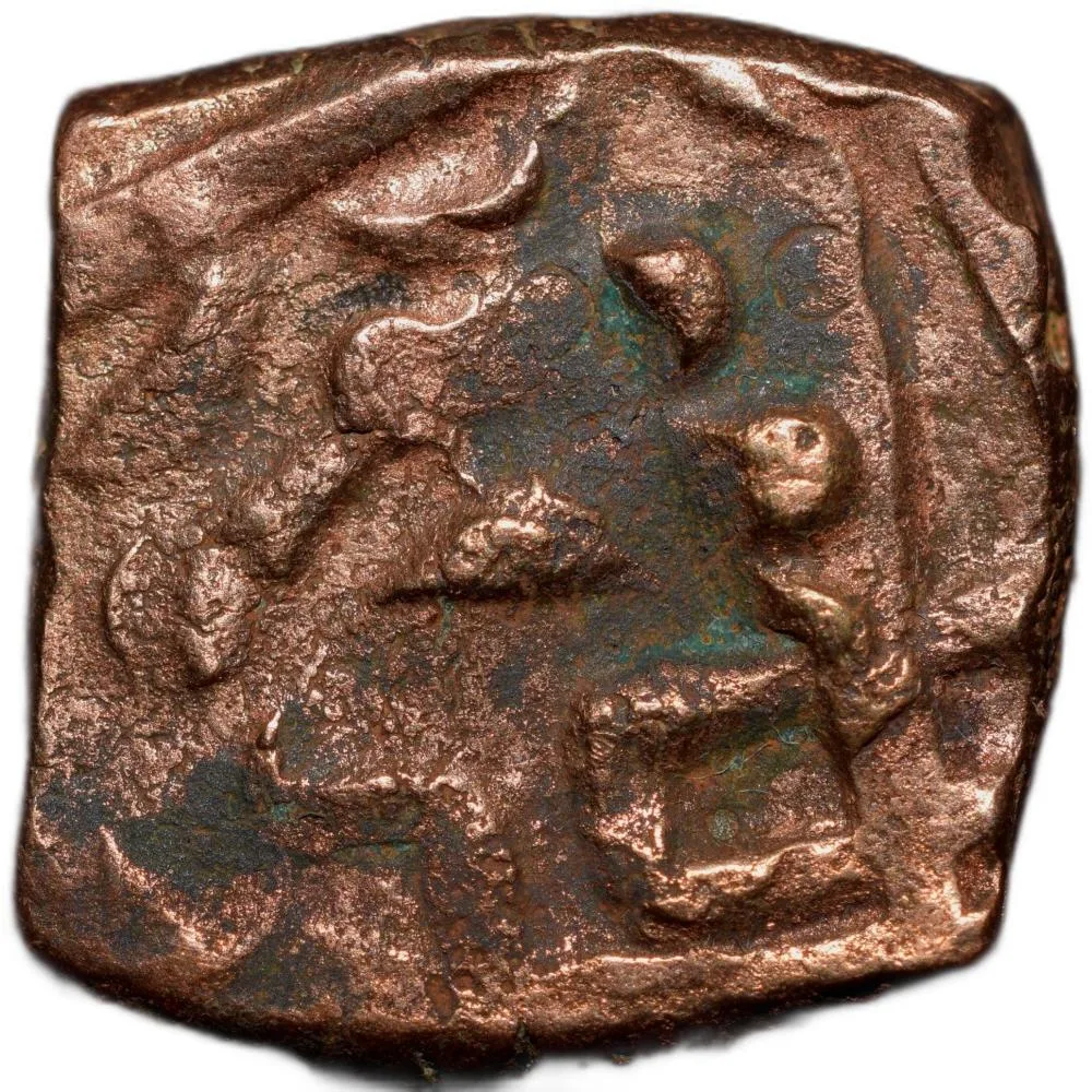 Copper Paisa of Dhar State(1700-1800 AD) Anonymous Type Swastika-Dagger/Floral-Dagger Rare